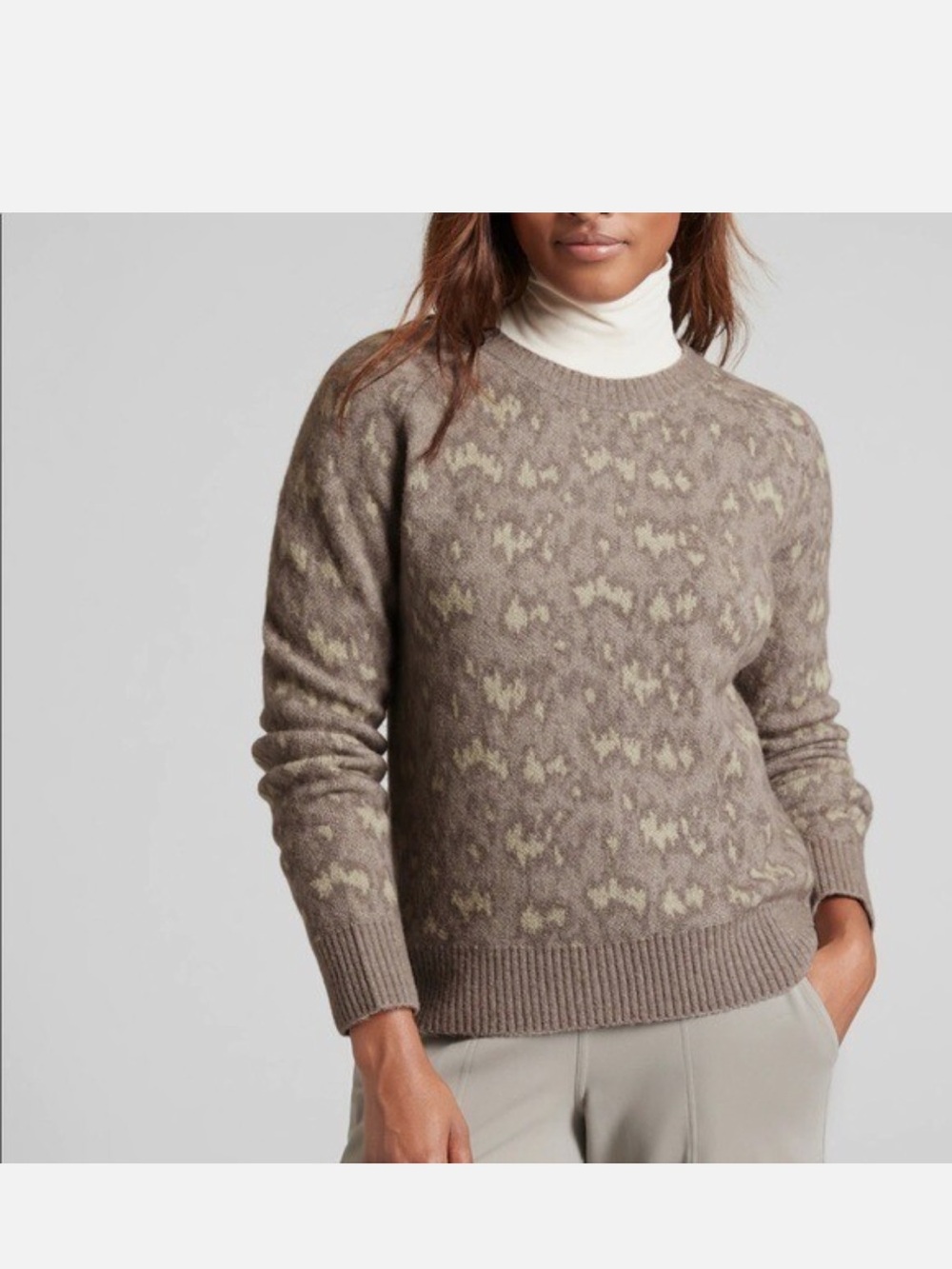 Athleta Merino Wool Hawthorn Animal Print Crewneck Sweater Sz 2X